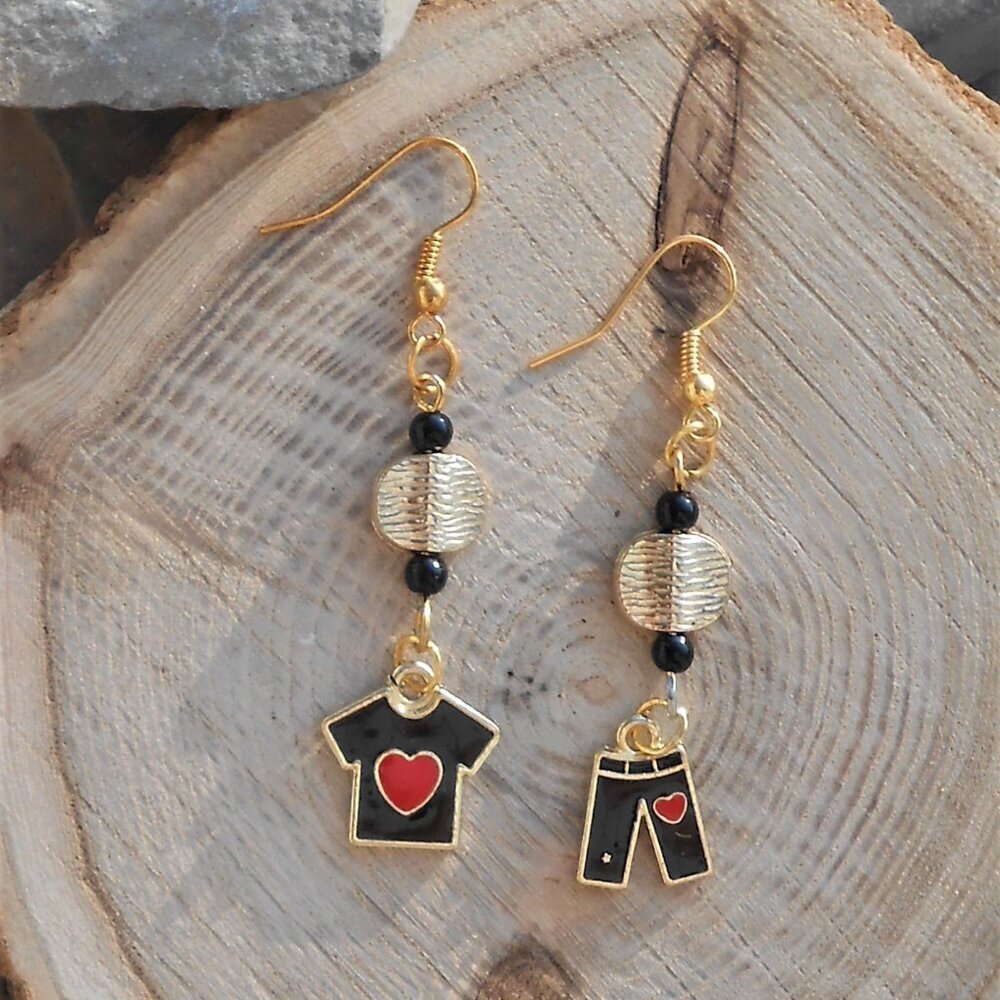 No 408 Handmade earrings with enameled gold plated clothes charms